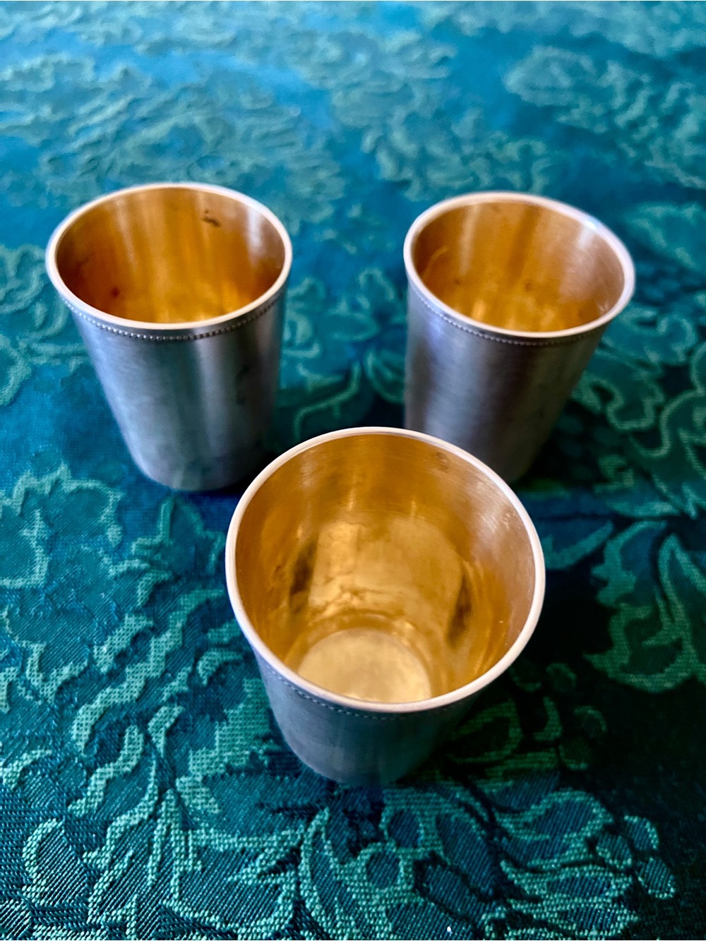 Soviet Sterling Silver 916 Fine Set of 3 Gilts Vodka Shot Cup with Hallmarks